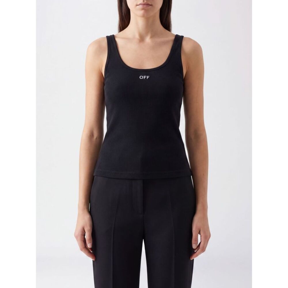 Off-White Women Off-White Slim Fit Square Neck Stretch-Cotton Top With Logo